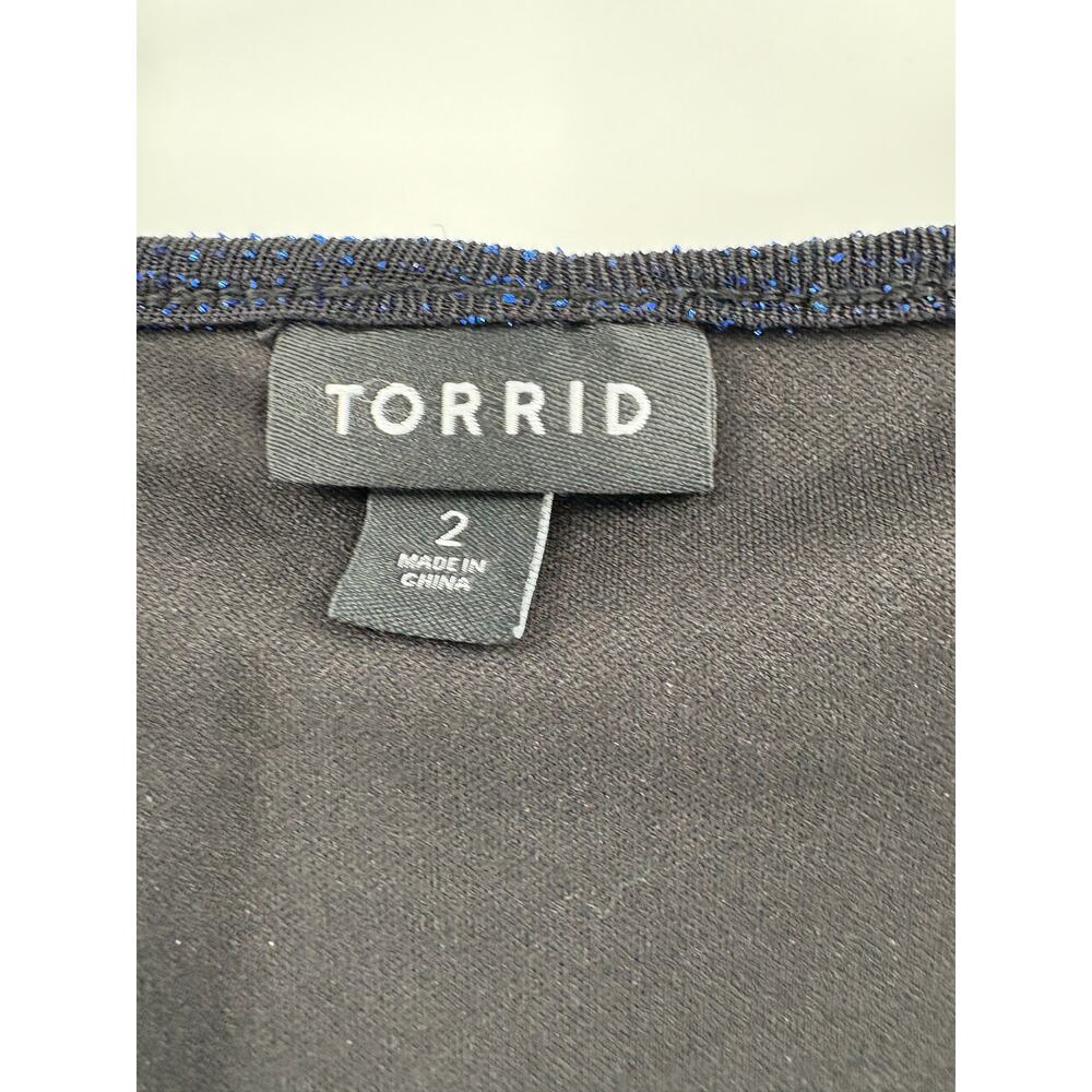 TORRID Dress Size 2X / Size 2 Black Blue Shimmer Flutter Slv V Neck Skater - Picture 3 of 6